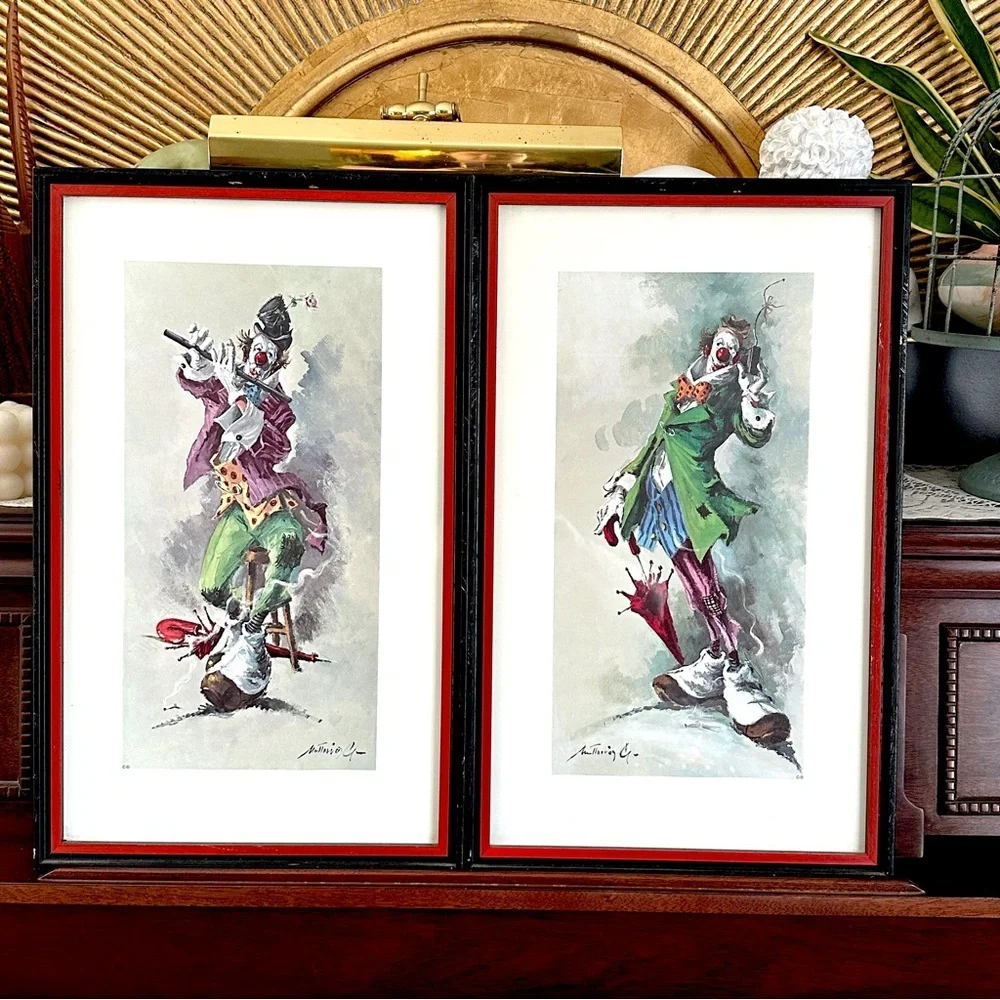 Vintage Clown Prints Kitsch Clown Wall Art Framed Antoni Mut Torraja Spanish Art